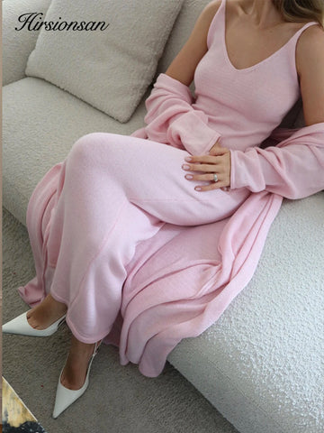 Hirsionsan Soft Loose Sets Women Three Pieces Long Sleeve Cardigan & Sexy Vest Dresses Elegant Female Hollow Outfits Tracksuit-belleandkai.com