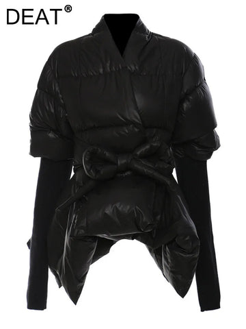 DEAT Fashion Women's Cotton-padded Coat Lapel Loose Zipper Solid Color Thick Warm Parka Jackets Winter 2024 New Tide 7AB4885-belleandkai.com