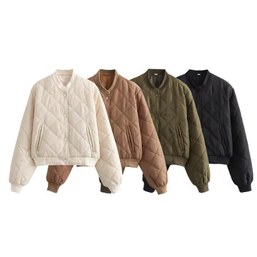 TRAF 2025 Women's Fashion Bomber Jacket Autumn Winter Short Parka Coat Vintage Long Sleeve Streetwear Casual New In Jackets-belleandkai.com