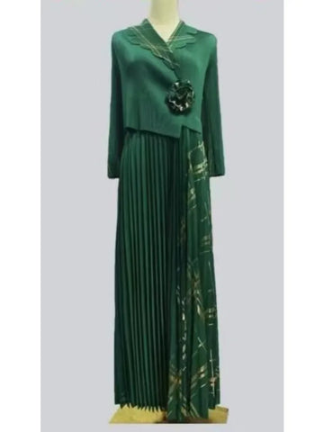 2025 Miyake Pleats Wholesale New Dresses Printed Suit Collar Fake Two Temperament Loose Women's Dress-belleandkai.com
