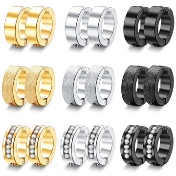 1 Pair/9 Pairs Non-Piercing Earrings Stainless Steel Clip On Hoop Earrings For Men Women Paved CZ Ear Clip Earrings Set-belleandkai.com