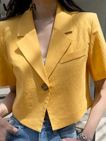 VONDA Elegant Summer Blazer Women Short Sleeve Suit Collar Coat 2024 Fashion Outwear Solid Color Casual Slim Button Tunic Tops-belleandkai.com