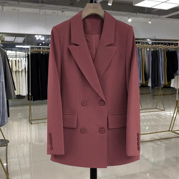Women's Blazer Double Breasted Office Wear Suit Coats 2025 Fashion Jackets Long Sleeve Flap Pockets Chic Female Outerwear-belleandkai.com