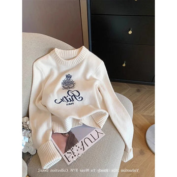 Advanced Round Neck Pullover Sweater Women's Autumn And Winter New Lazy Style Soft And Sticky Waist Knit Sweate-belleandkai.com