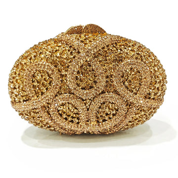 Gold Diamond Flower Evening Clutch Purse Oval Shape Rhinestone Crystal Wedding Bridal Clutches Luxury Phone Handbags-belleandkai.com