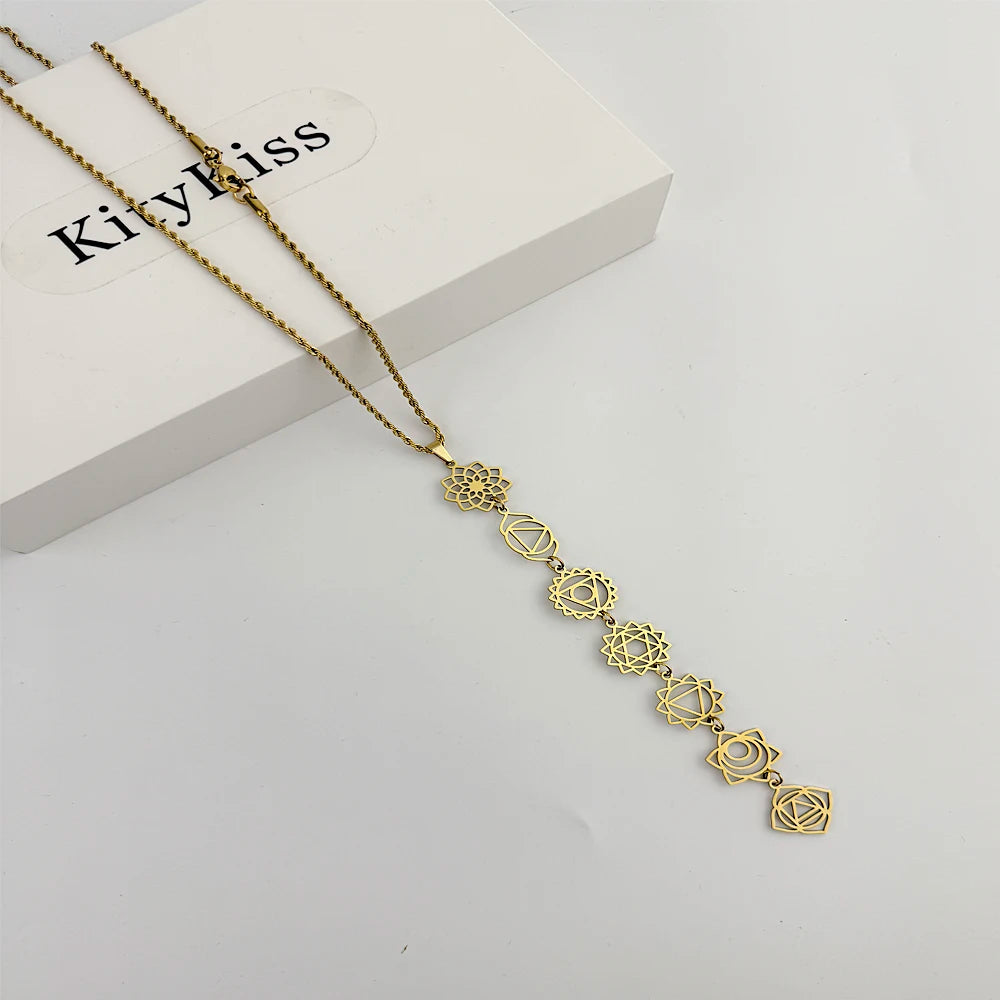 KityKiss 7 Chakra Yoga Necklace Hypoallergenic Gold Pendant for Meditation Boho Spiritual Gift-belleandkai.com