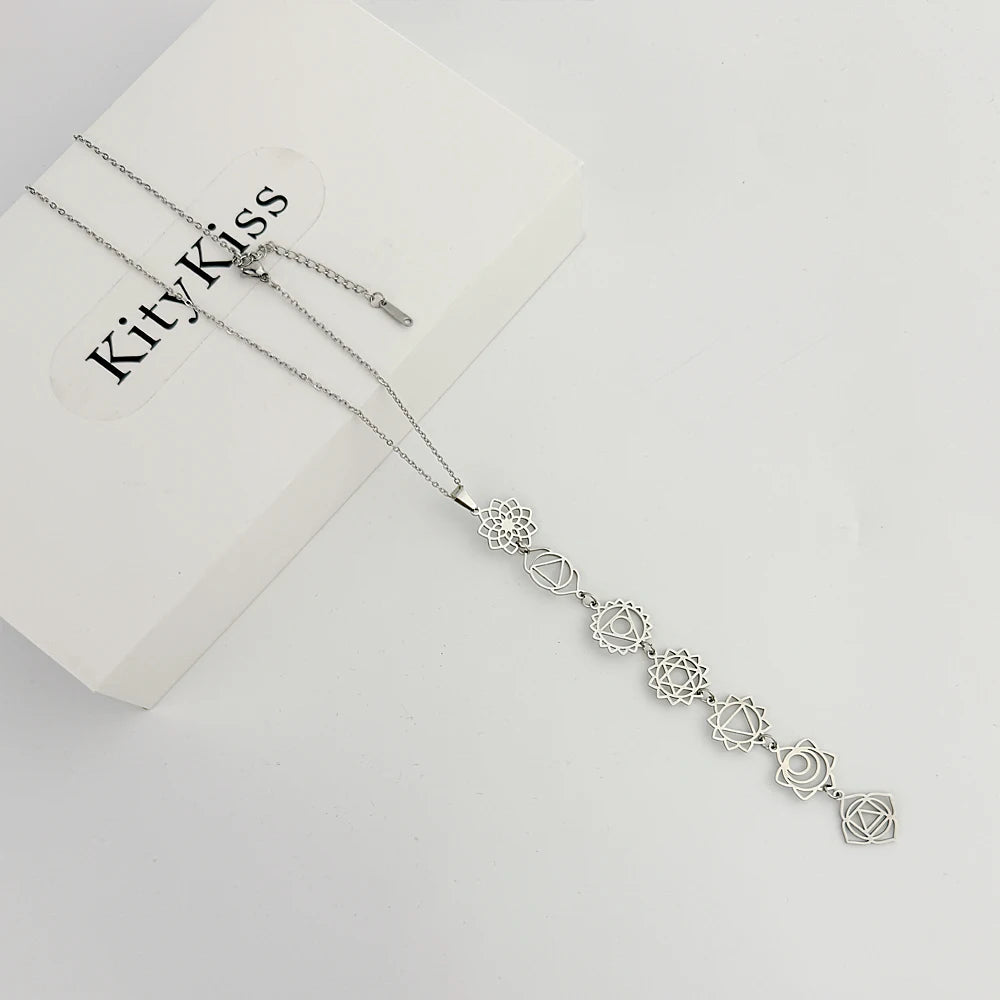 KityKiss 7 Chakra Yoga Necklace Hypoallergenic Gold Pendant for Meditation Boho Spiritual Gift-belleandkai.com