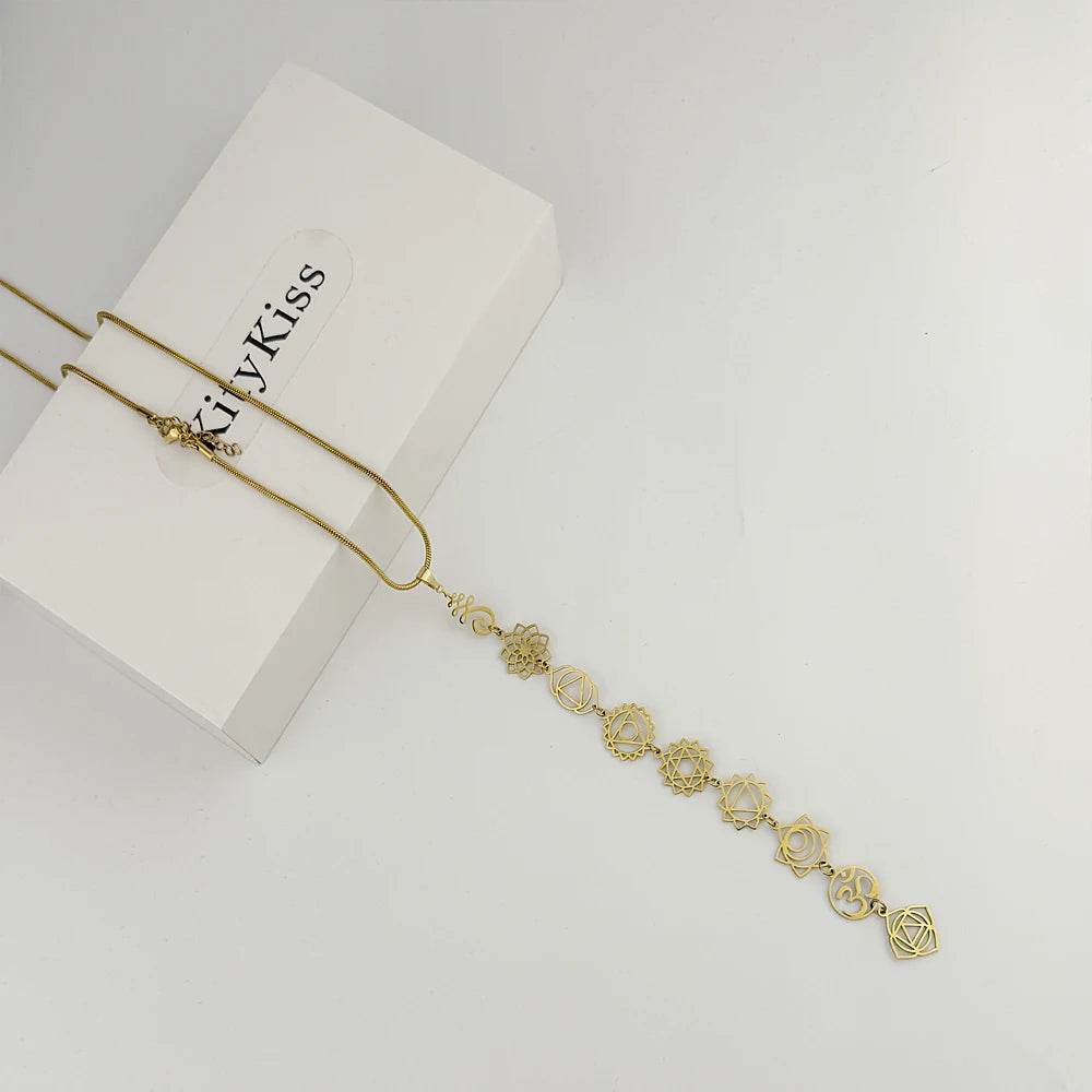 KityKiss 7 Chakra Yoga Necklace Hypoallergenic Gold Pendant for Meditation Boho Spiritual Gift-belleandkai.com