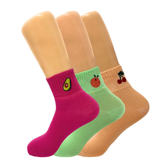 Women's Cotton Mini Half Crew Fruit Ankle Socks 3 Pairs-belleandkai.com
