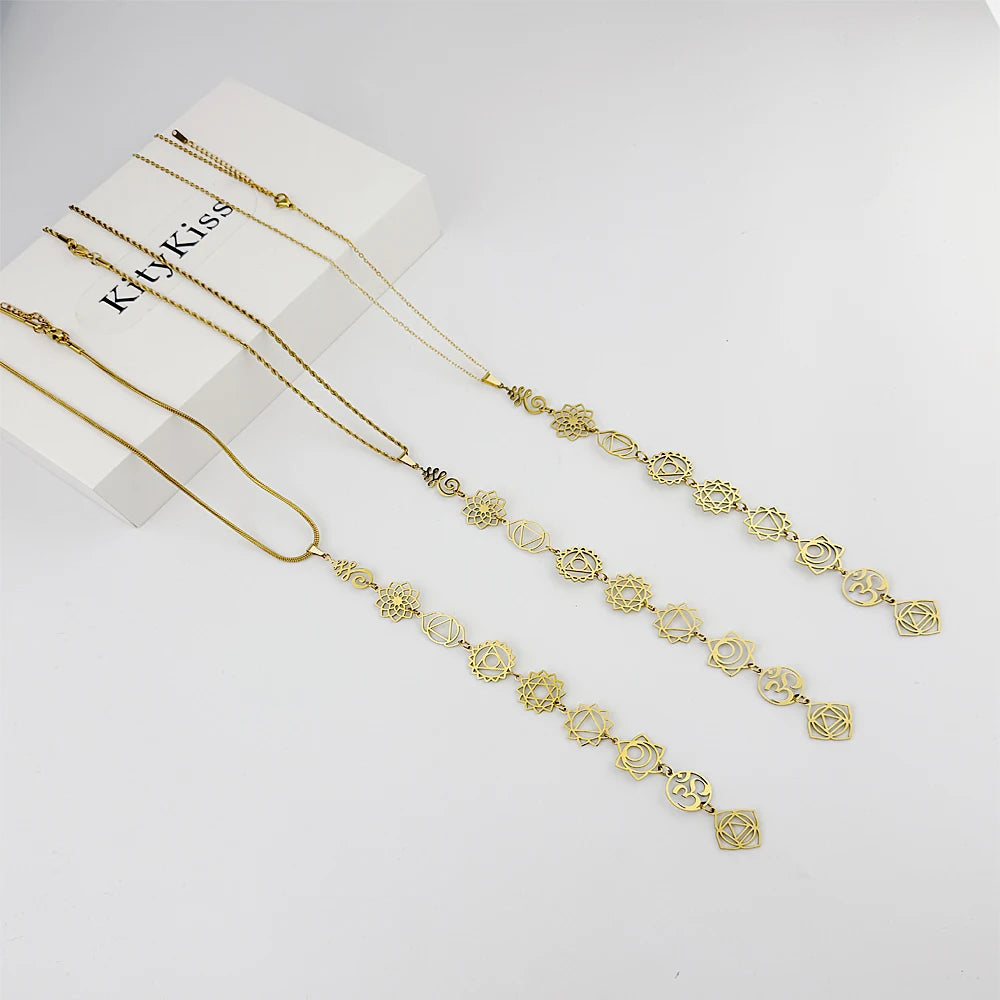 KityKiss 7 Chakra Yoga Necklace Hypoallergenic Gold Pendant for Meditation Boho Spiritual Gift-belleandkai.com