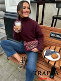 TRAFZA Vintage Chic Women Sweater Solid O-Neck Long Sleeve Knitted Loose Sweater Fashion 2025 Spring Casual Oversized Sweater-belleandkai.com
