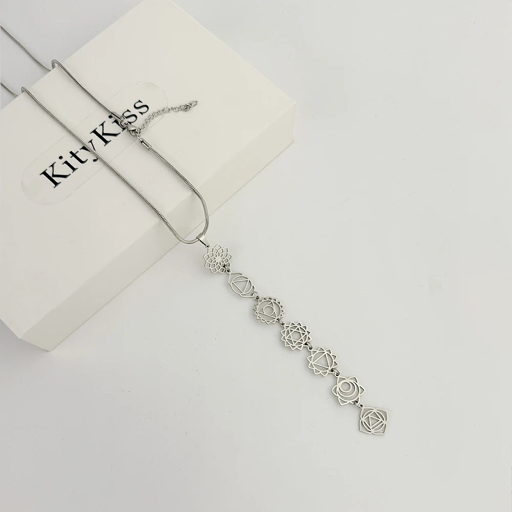 KityKiss 7 Chakra Yoga Necklace Hypoallergenic Gold Pendant for Meditation Boho Spiritual Gift-belleandkai.com