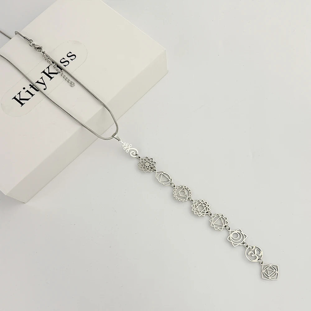 KityKiss 7 Chakra Yoga Necklace Hypoallergenic Gold Pendant for Meditation Boho Spiritual Gift-belleandkai.com