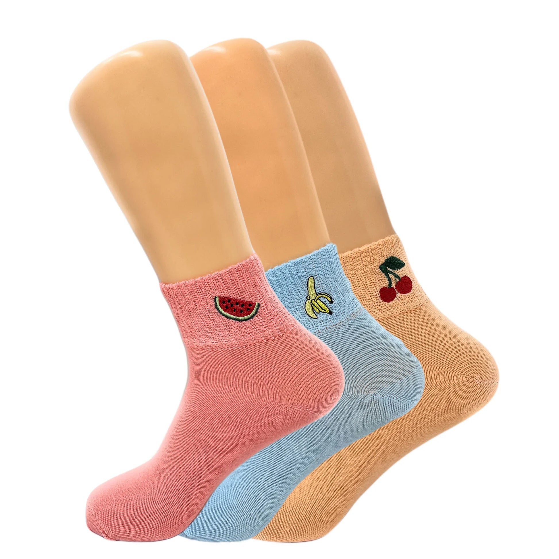 Women's Cotton Mini Half Crew Fruit Ankle Socks 3 Pairs-belleandkai.com