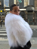 Women's Light gray Mongolian Fur Jacket – Real Sheepskin, Fluffy Short Coat, Winter Fashion Outerwear for Elegant Look-belleandkai.com