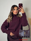 TRAFZA Vintage Chic Women Sweater Solid O-Neck Long Sleeve Knitted Loose Sweater Fashion 2025 Spring Casual Oversized Sweater-belleandkai.com