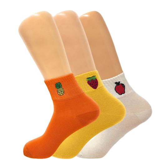 Women's Cotton Mini Half Crew Fruit Ankle Socks 3 Pairs-belleandkai.com
