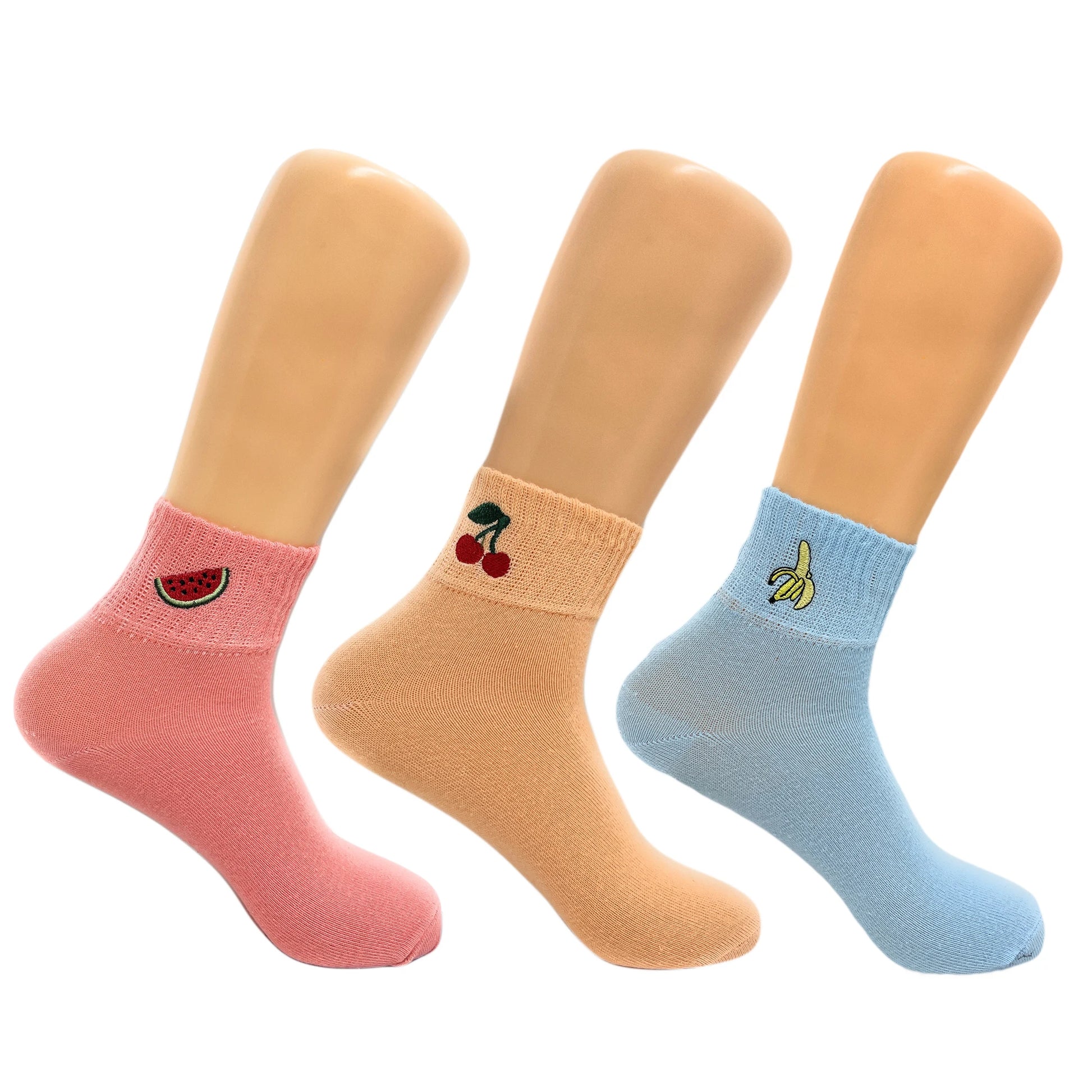 Women's Cotton Mini Half Crew Fruit Ankle Socks 3 Pairs-belleandkai.com