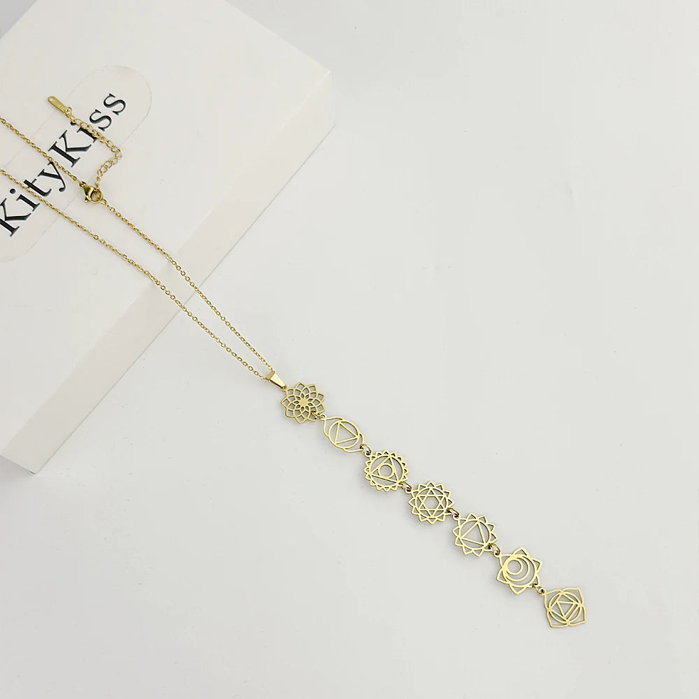 KityKiss 7 Chakra Yoga Necklace Hypoallergenic Gold Pendant for Meditation Boho Spiritual Gift-belleandkai.com