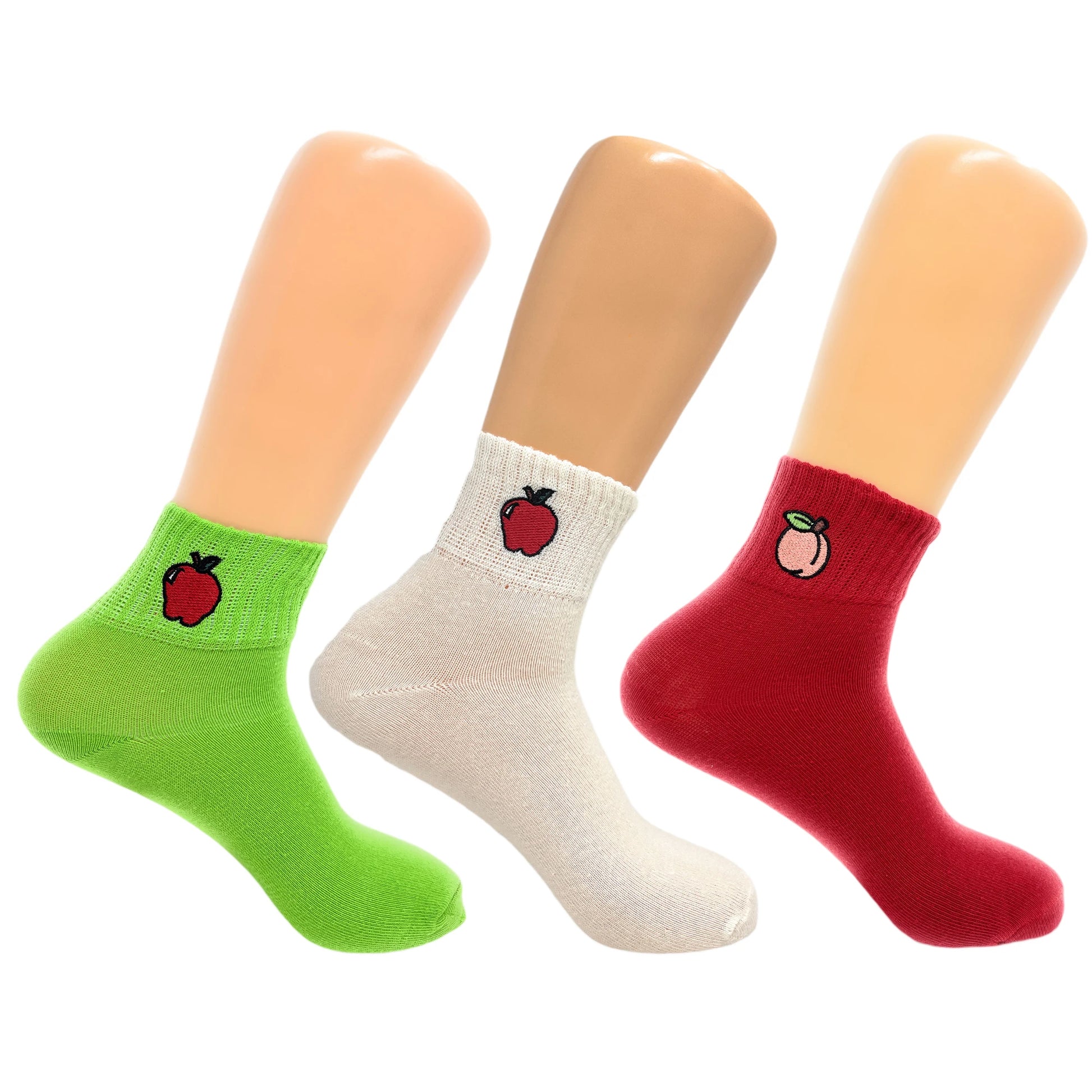Women's Cotton Mini Half Crew Fruit Ankle Socks 3 Pairs-belleandkai.com