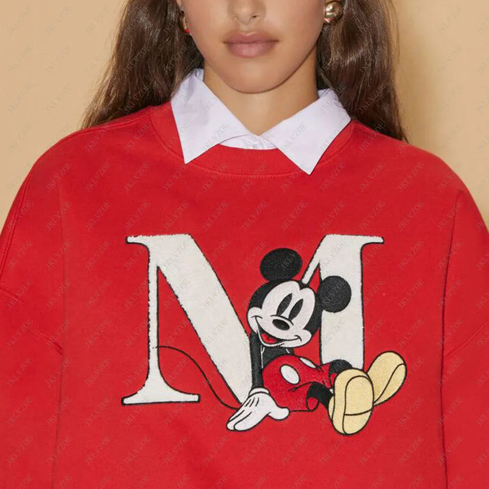 2024/25 Women Sweatshirts Girls Clothes Casual Tee Shirts Minnie Holiday Top Hoodie Unisex Red Mickey Mouse Pullover Hot Y2k-belleandkai.com