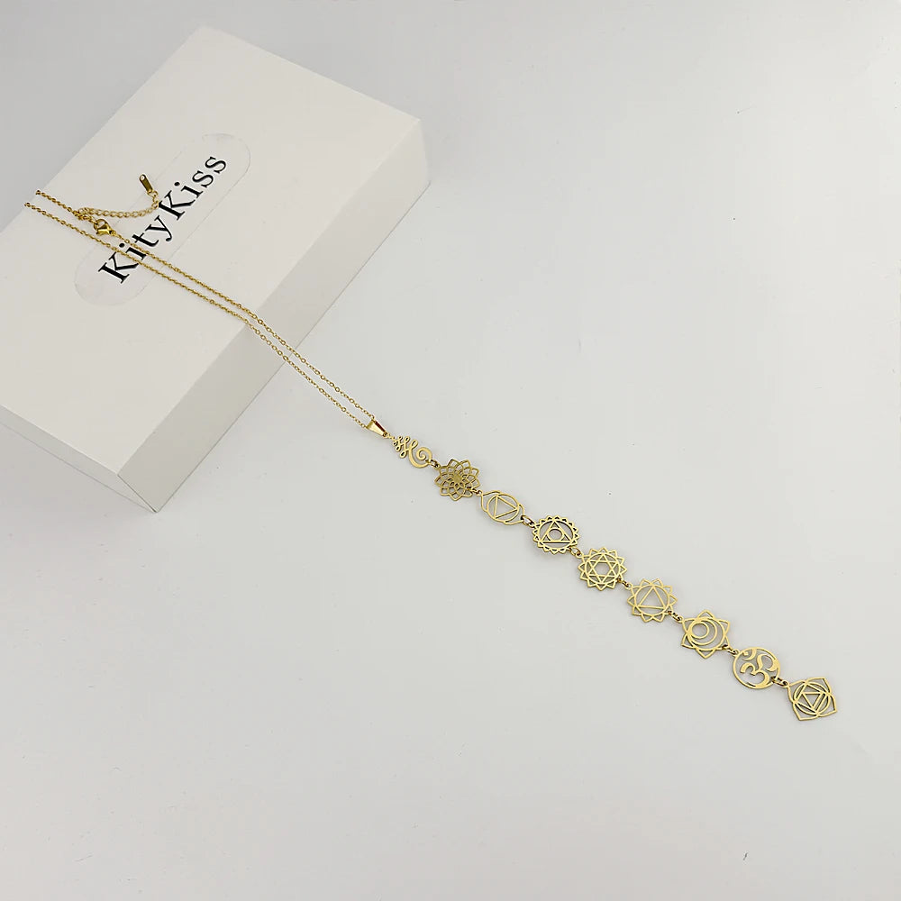KityKiss 7 Chakra Yoga Necklace Hypoallergenic Gold Pendant for Meditation Boho Spiritual Gift-belleandkai.com