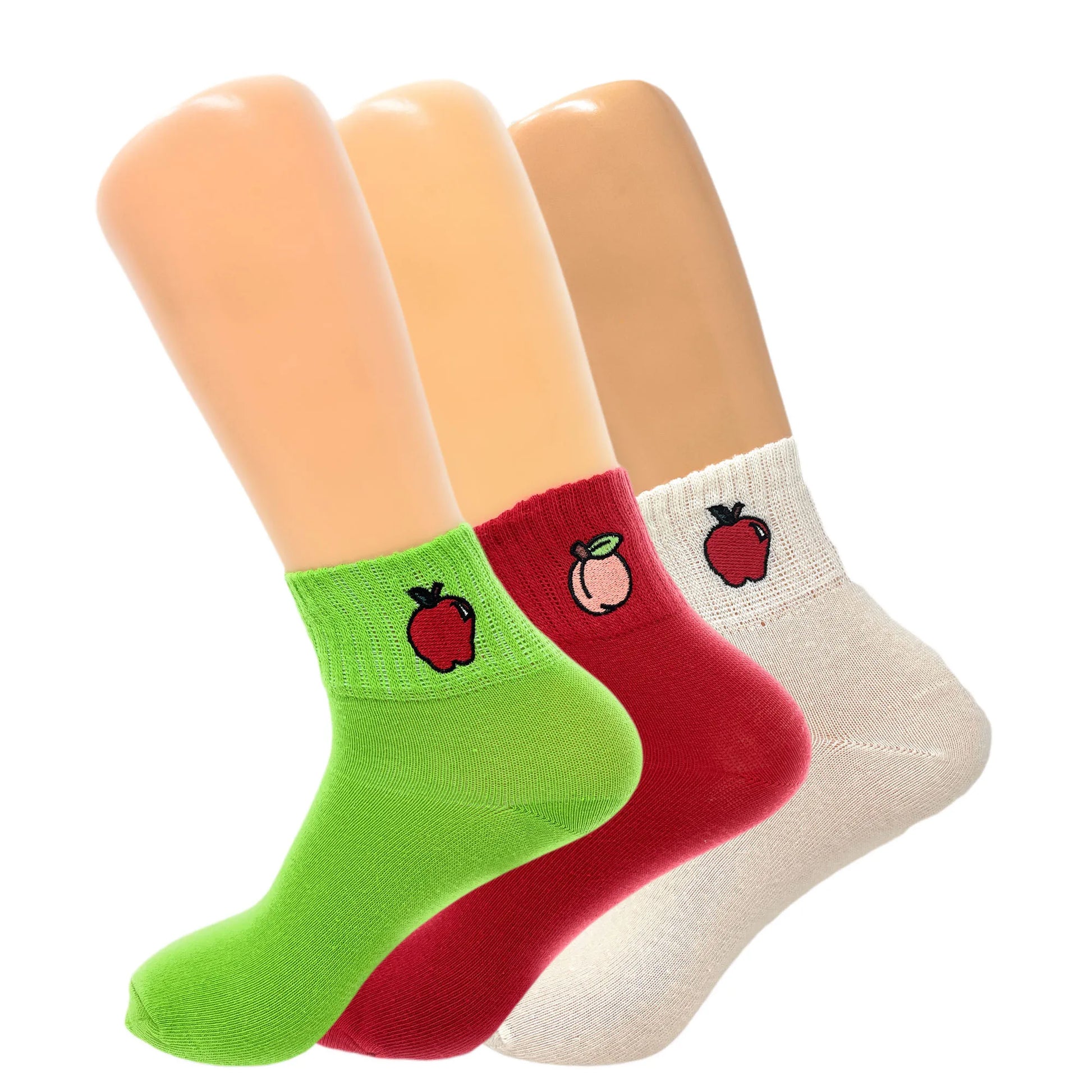 Women's Cotton Mini Half Crew Fruit Ankle Socks 3 Pairs-belleandkai.com