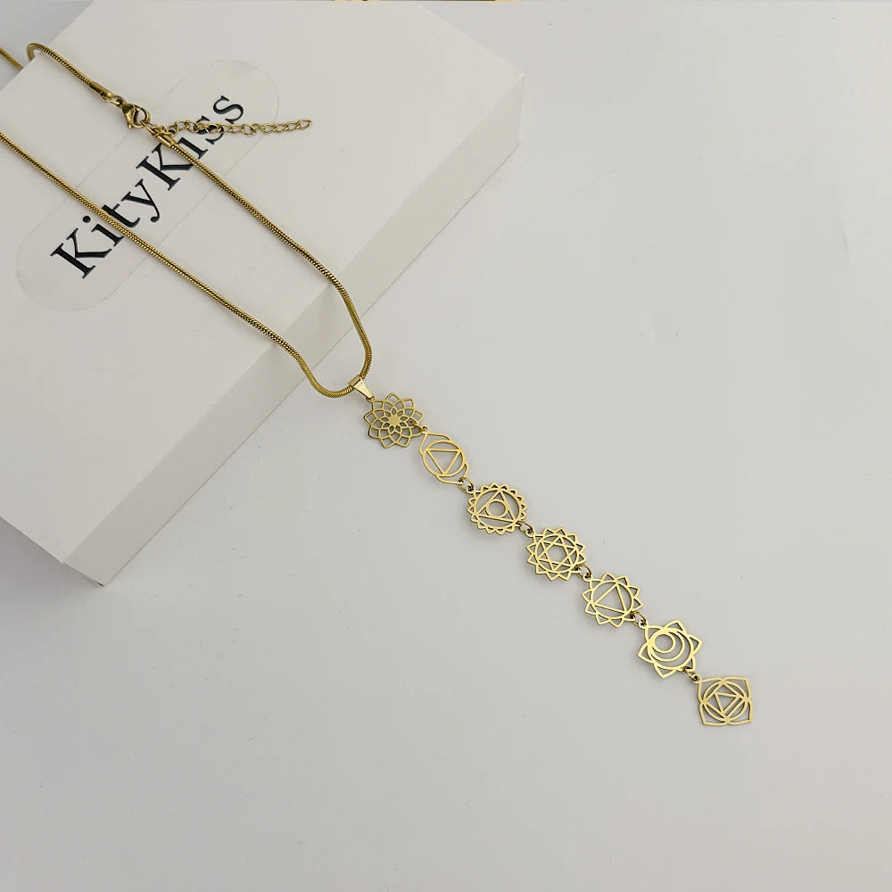 KityKiss 7 Chakra Yoga Necklace Hypoallergenic Gold Pendant for Meditation Boho Spiritual Gift-belleandkai.com