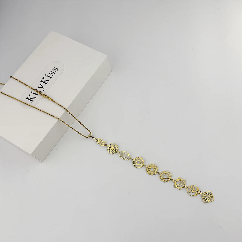 KityKiss 7 Chakra Yoga Necklace Hypoallergenic Gold Pendant for Meditation Boho Spiritual Gift-belleandkai.com