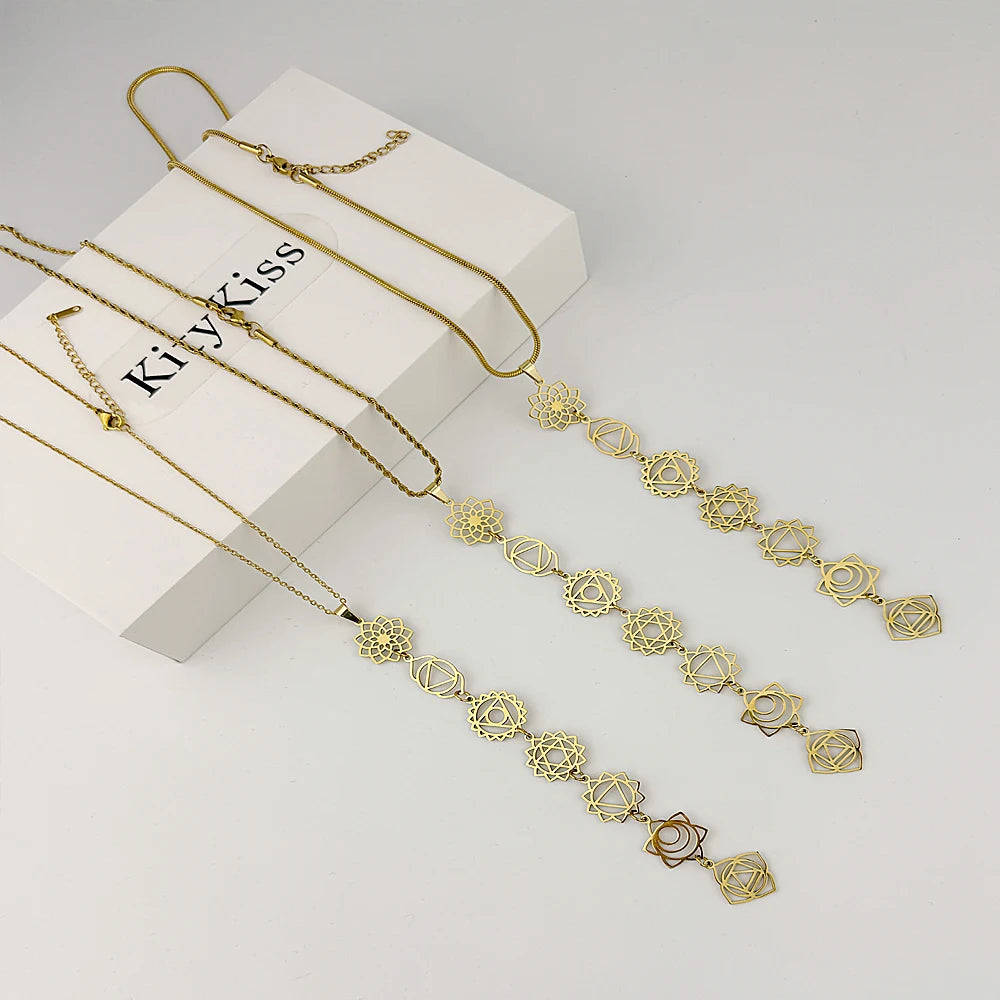 KityKiss 7 Chakra Yoga Necklace Hypoallergenic Gold Pendant for Meditation Boho Spiritual Gift-belleandkai.com