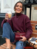 TRAFZA Vintage Chic Women Sweater Solid O-Neck Long Sleeve Knitted Loose Sweater Fashion 2025 Spring Casual Oversized Sweater-belleandkai.com