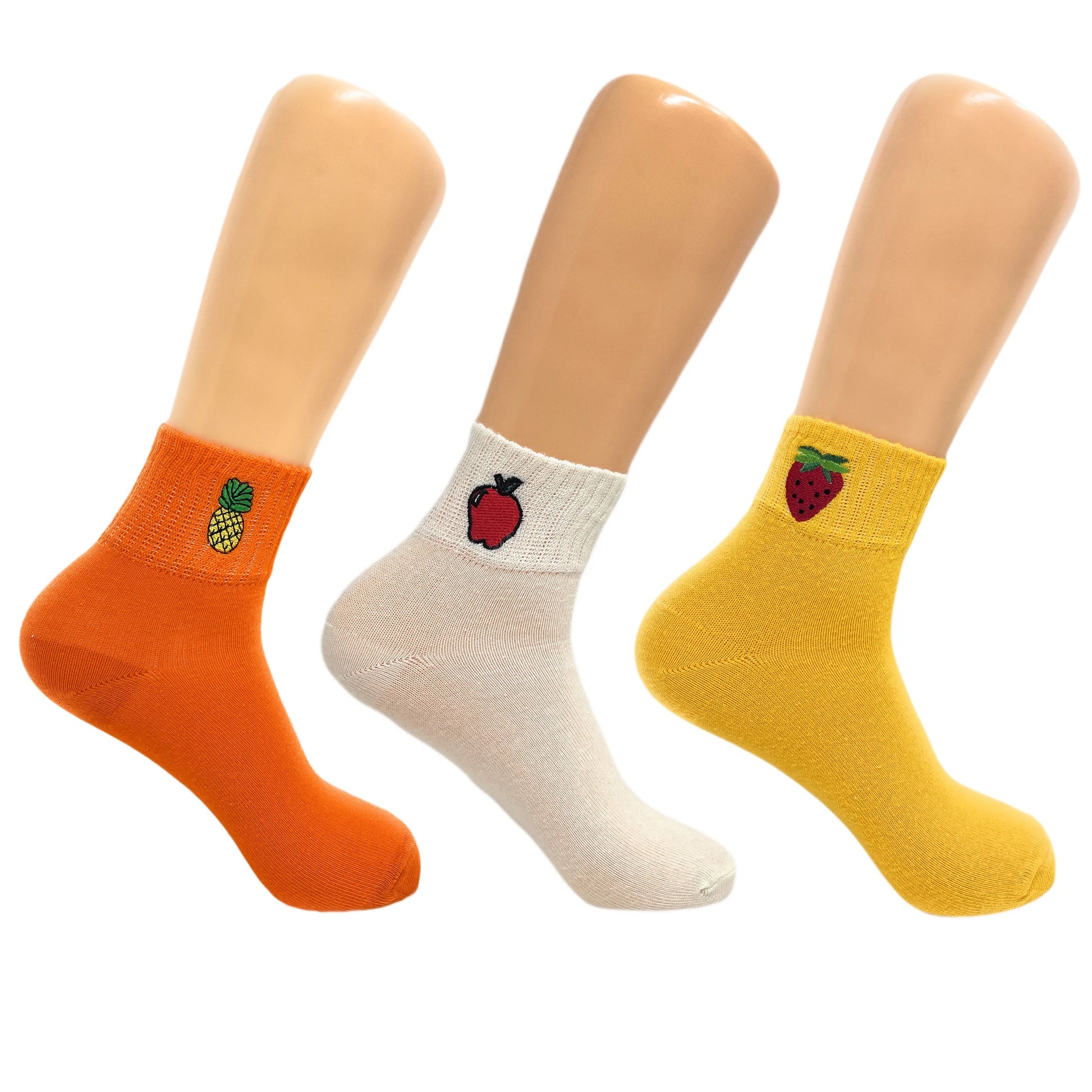 Women's Cotton Mini Half Crew Fruit Ankle Socks 3 Pairs-belleandkai.com