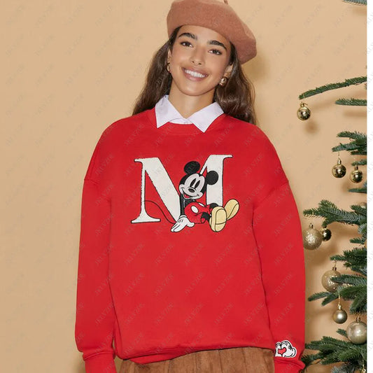 2024/25 Women Sweatshirts Girls Clothes Casual Tee Shirts Minnie Holiday Top Hoodie Unisex Red Mickey Mouse Pullover Hot Y2k-belleandkai.com