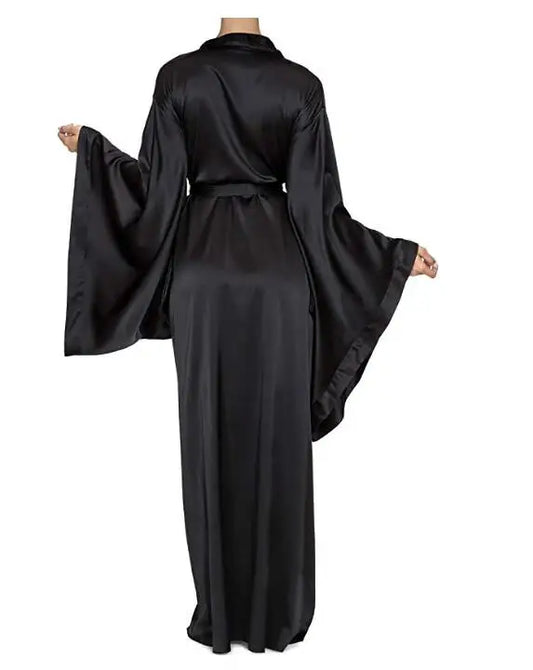 2019 New Solid Robes Women Black Red Long Sleeve Nightgown Ladies Girls Silk Satin Smooth Spring Lace Sleepwear Female Bathrobe-belleandkai.com