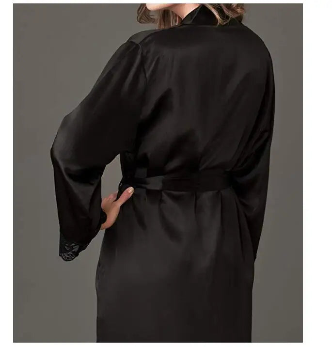 2019 New Sexy Lingerie Transparan Summer Sexy Women's Ladies Bride Robes Kimono Robe Satin Silk Lace Night Wear Gown Sleepwear-belleandkai.com