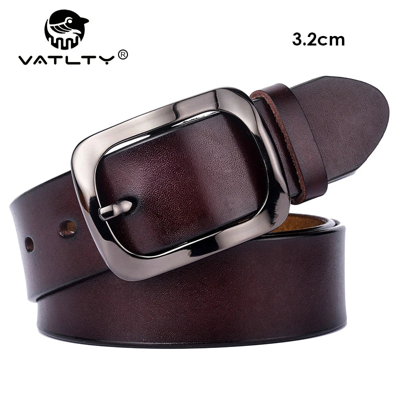 VATLTY 3.2cm Genuine Leather Belt for Women Natural Cowhide Metal Buckle Casual Jeans Trousers Belt Female Waistband Gifts-belleandkai.com