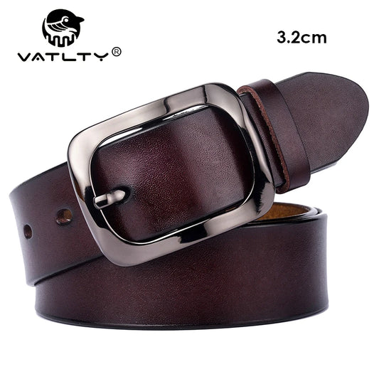 VATLTY 3.2cm Genuine Leather Belt for Women Natural Cowhide Metal Buckle Casual Jeans Trousers Belt Female Waistband Gifts-belleandkai.com