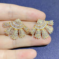 2021 Luxury Large Leaf Drop Flower Micro Cubic Zirconia Paved Naija Wedding Party Earring for Women-belleandkai.com