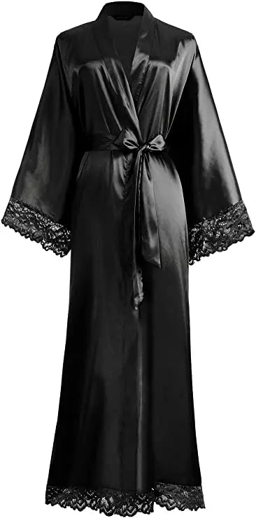 2019 New Silk Satin Lace Robes Bridesmaid Bride Robes Wedding Long Robe Bathrobe Womens Robe Lingerie Robe-belleandkai.com