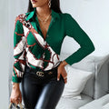 2024 Women Fashion Shirt Lady Long Sleeve Blouse Turn-down CollarButton Design Print  Casual Shirts-belleandkai.com