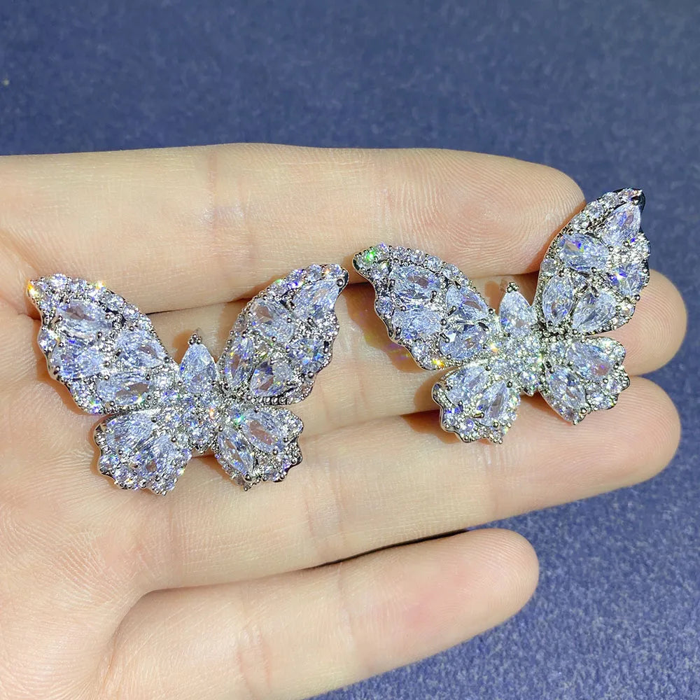 2021 Luxury Large Leaf Drop Flower Micro Cubic Zirconia Paved Naija Wedding Party Earring for Women-belleandkai.com