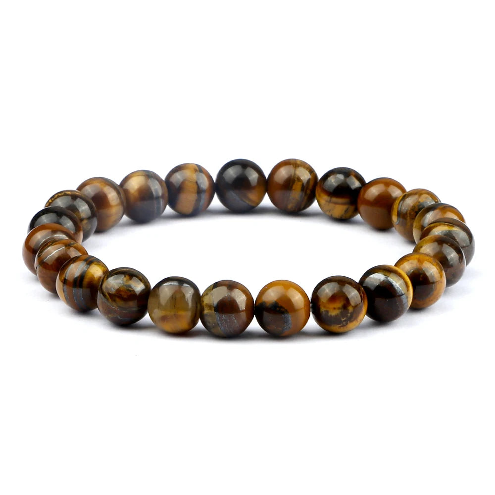 Men Energy Beaded Bracelet 8mm Natural Tiger Eye Stone Lava Rock Agates Stretch Bracelets Bangle Women Yoga Healing Jewelry Gift-belleandkai.com