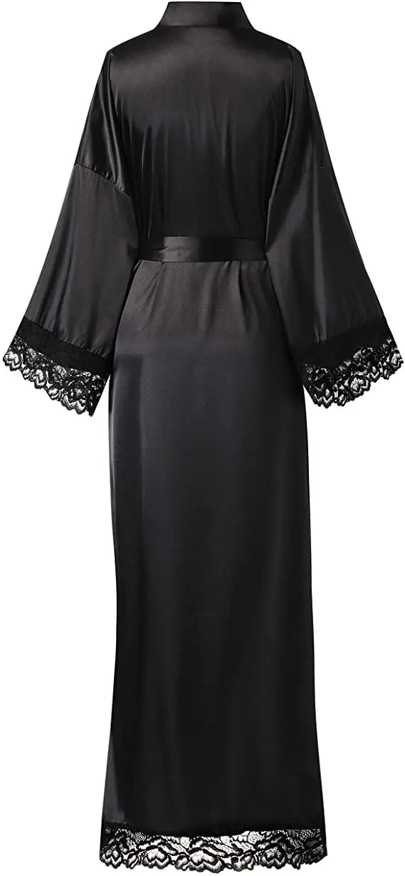 2019 New Silk Satin Lace Robes Bridesmaid Bride Robes Wedding Long Robe Bathrobe Womens Robe Lingerie Robe-belleandkai.com