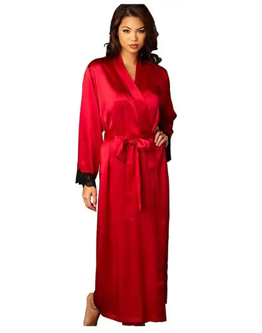 2019 New Sexy Lingerie Transparan Summer Sexy Women's Ladies Bride Robes Kimono Robe Satin Silk Lace Night Wear Gown Sleepwear-belleandkai.com