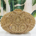 Gold Diamond Flower Evening Clutch Purse Oval Shape Rhinestone Crystal Wedding Bridal Clutches Luxury Phone Handbags-belleandkai.com