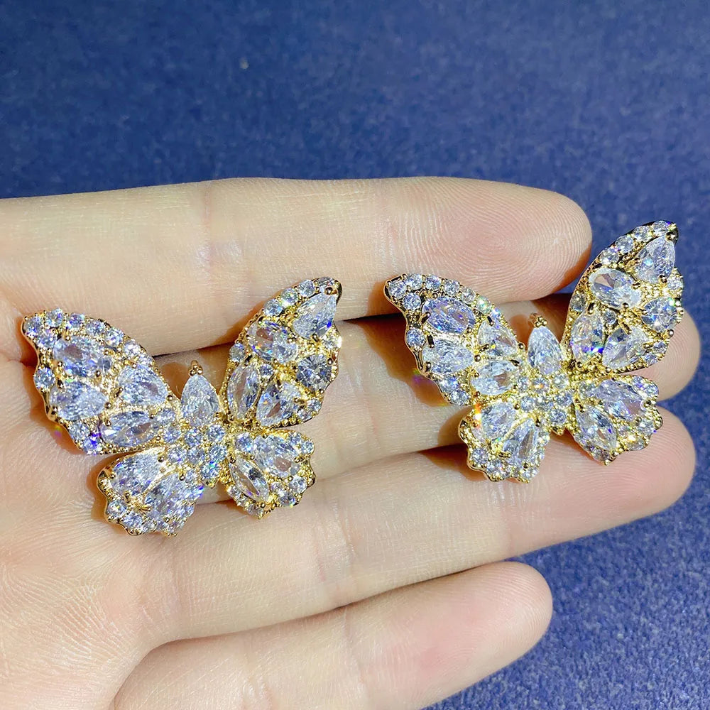 2021 Luxury Large Leaf Drop Flower Micro Cubic Zirconia Paved Naija Wedding Party Earring for Women-belleandkai.com