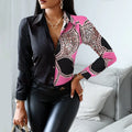 2024 Women Fashion Shirt Lady Long Sleeve Blouse Turn-down CollarButton Design Print  Casual Shirts-belleandkai.com