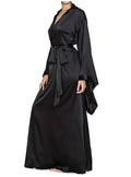 2019 New Solid Robes Women Black Red Long Sleeve Nightgown Ladies Girls Silk Satin Smooth Spring Lace Sleepwear Female Bathrobe-belleandkai.com