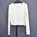 Brandy Mandy Women's V-Neck Long Sleeve Knit Sweater Casual Autumn Top Navy Crop Pullover for Girls-belleandkai.com