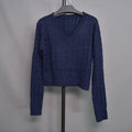 Brandy Mandy Women's V-Neck Long Sleeve Knit Sweater Casual Autumn Top Navy Crop Pullover for Girls-belleandkai.com